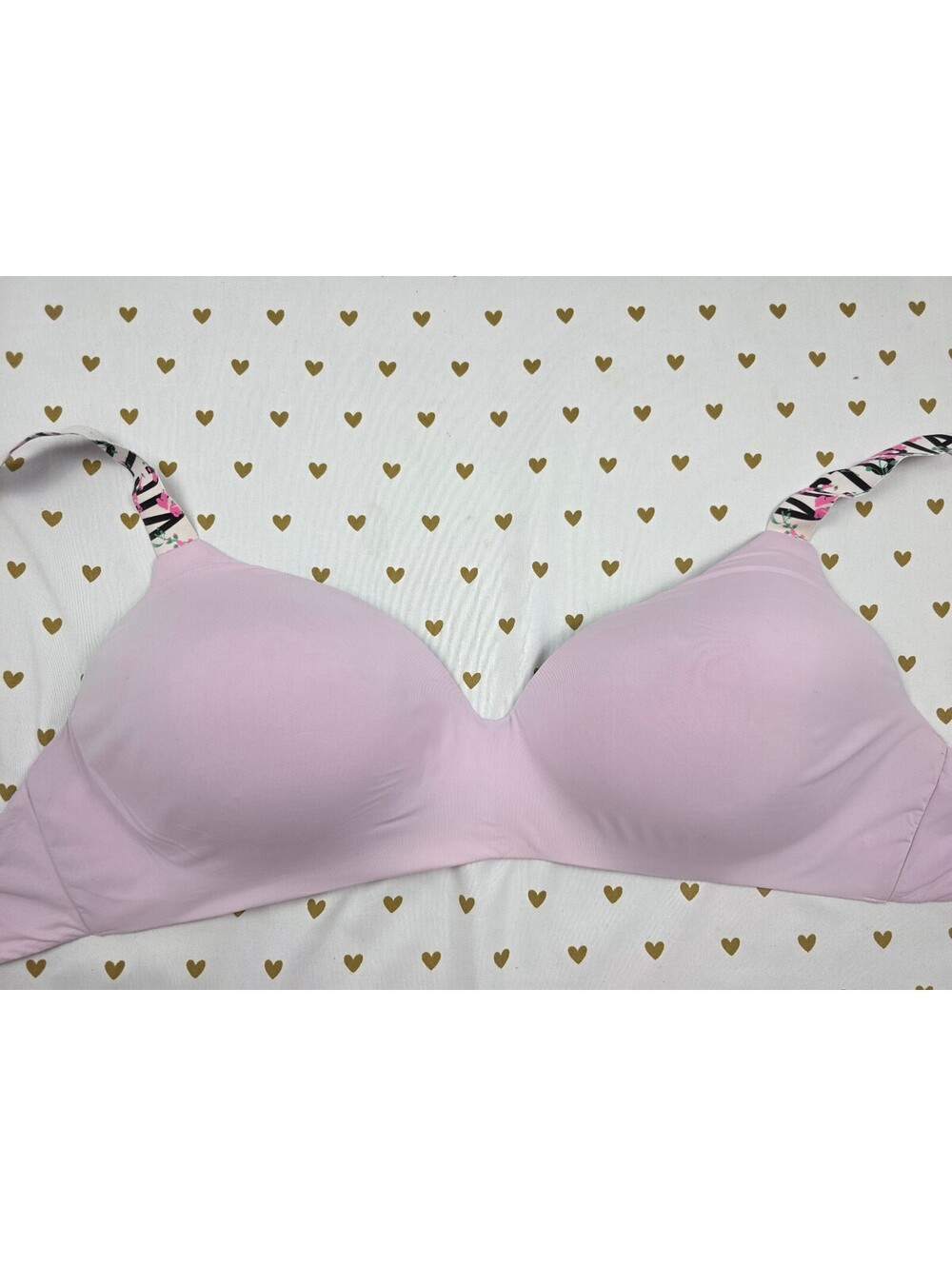 Victorias Secret Purple Logo Strap Wireless No Wire Bra T Shirt 36DDD 36F